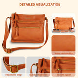 Ouchlove Women’s Vegan Leather Crossbody Bag – Large Multi-Pocket Shoulder Handbag with Adjustable Strap (Brown)