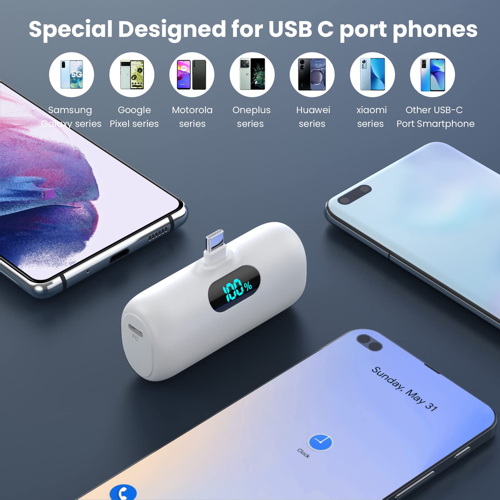 Mini 5000mAh USB-C Portable Charger with 20W Fast Charging – Ultra Compact Lipstick Size Power Bank for iPhone & Android