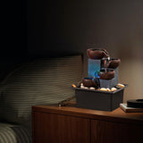 4-Level Tabletop Waterfall Fountain with LED Light & Natural Rocks – Indoor Meditation Decor (Brown)