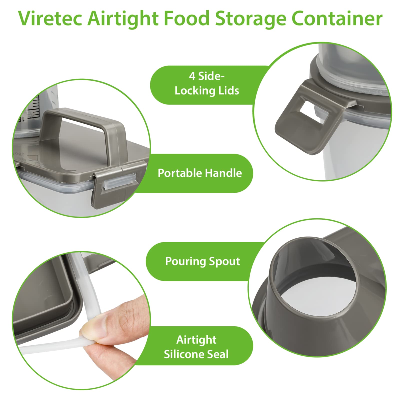3L Airtight Kitchen Storage Container with Pour Spout – BPA-Free Rice & Dry Food Dispenser with Measuring Cup (Grey)