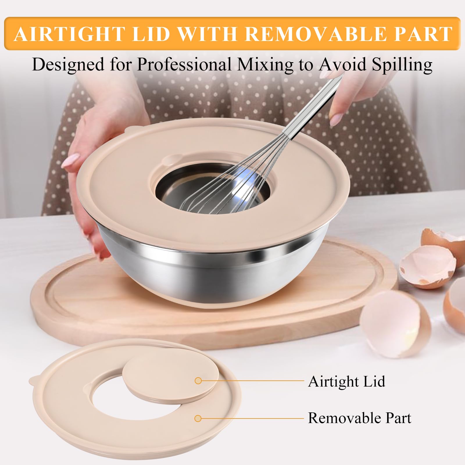 Stainless Steel Mixing Bowl Set with Airtight Lids, Graters & Non-Slip Base (6 Bowls)