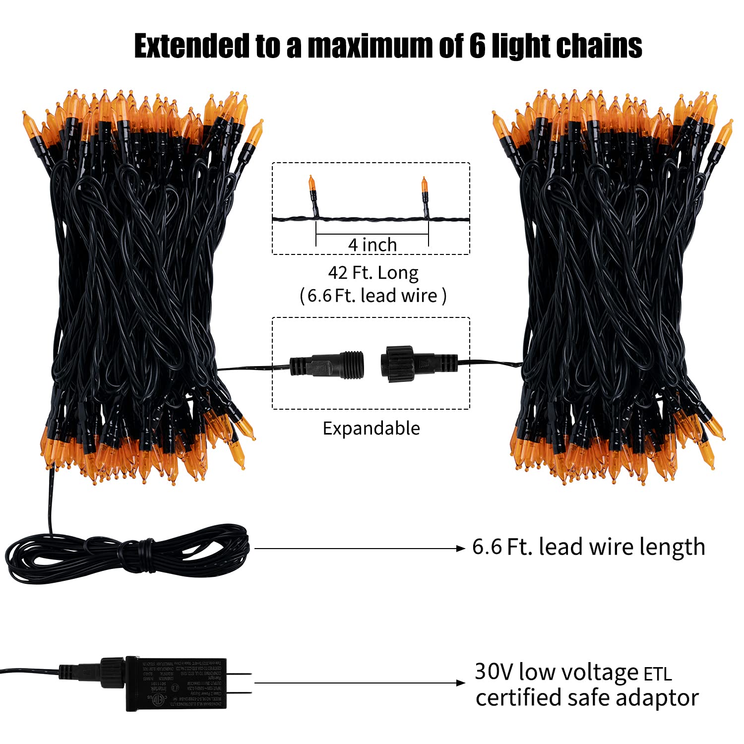 39FT Orange Halloween String Lights – 100 LED Plug-in Twinkle Lights with 8 Modes & Extendable Design for Outdoor Décor