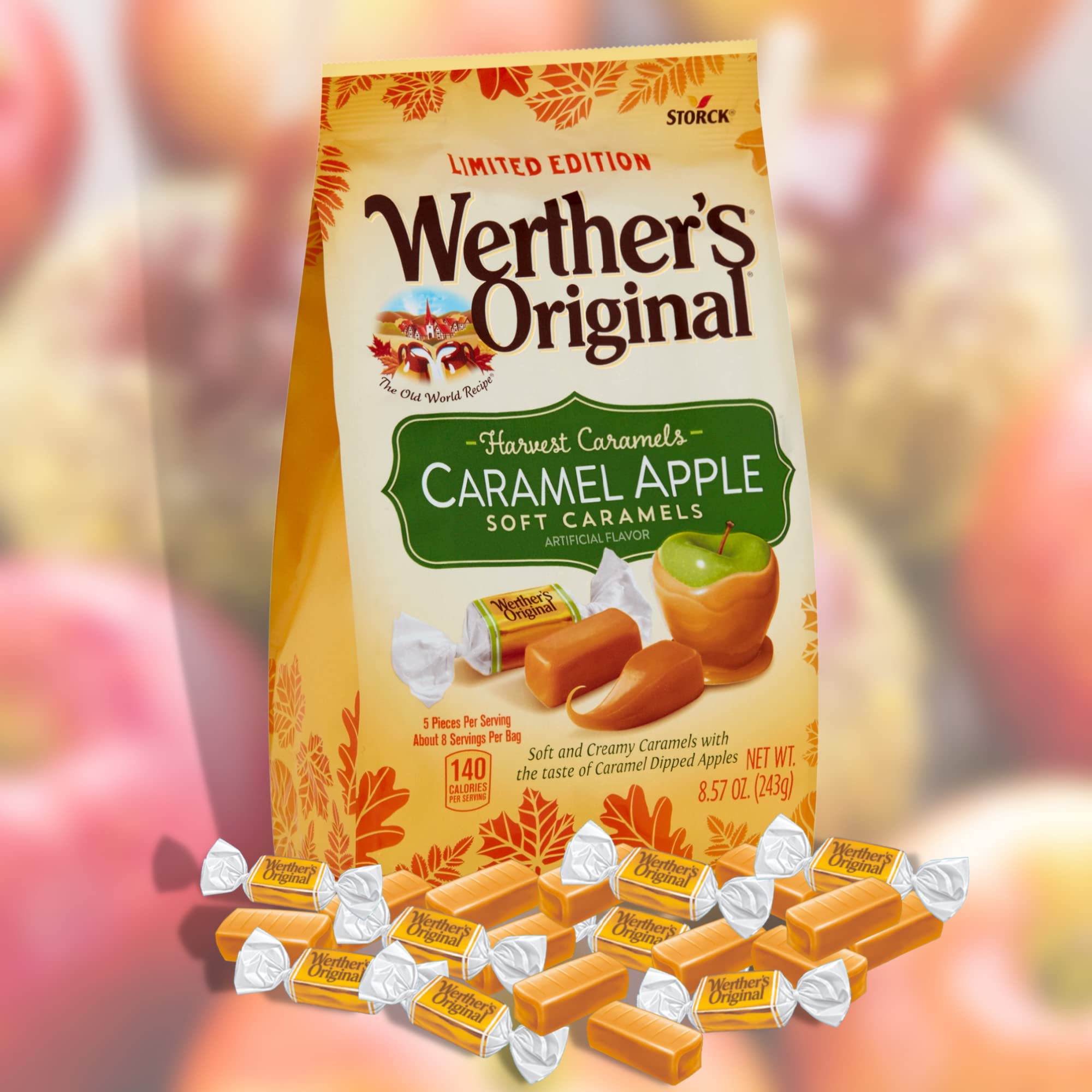 Werther’s Limited Edition Fall 2025 Soft Caramels – 2-Pack (Caramel Apple & Pumpkin Spice, 8.57oz Each) – Individually Wrapped Gourmet Candies