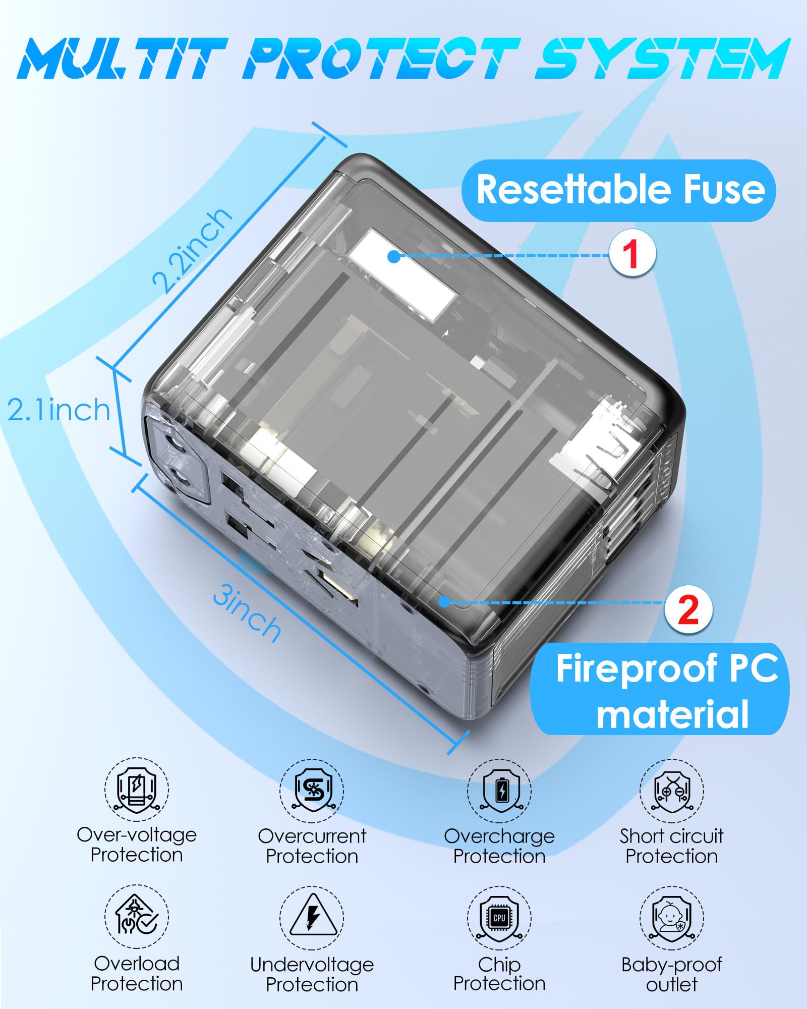Universal Travel Adapter with 3 USB-C & 2 USB-A Ports – Worldwide Plug Adapter for 200+ Countries