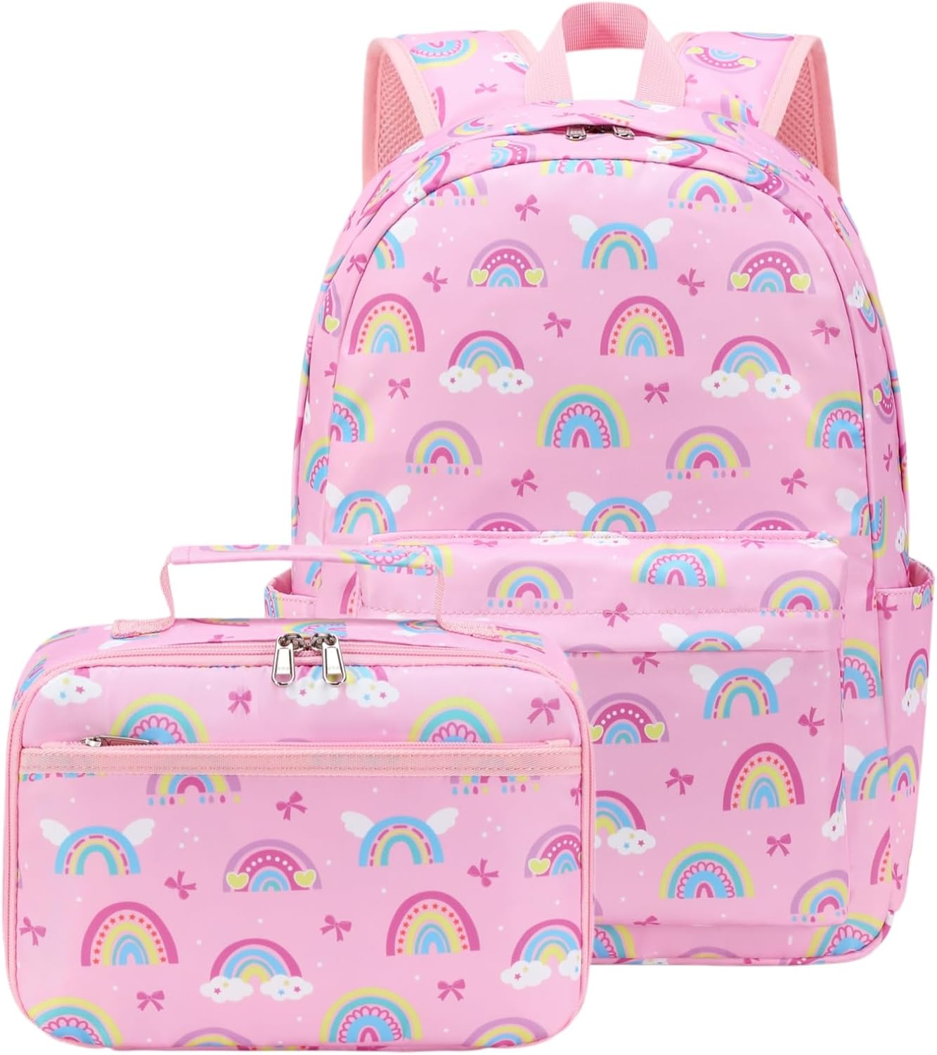 Pink Rainbow School Backpack Set with Matching Lunch Bag