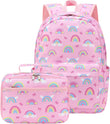 Pink Rainbow School Backpack Set with Matching Lunch Bag
