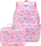Pink Rainbow School Backpack Set with Matching Lunch Bag