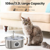 PawsPik 18/8 Stainless Steel Cat Water Fountain 13.5 Cups – Ultra Quiet Filtered Drinking System
