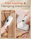 Dovety White 2-in-1 Handheld Garment Steamer 1100W Portable Travel Steam Iron with Rotating Head and LED Control