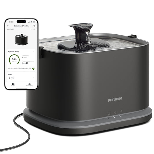 PETLIBRO Dockstream 2 Stainless Steel Smart Cat Water Fountain 3L – WiFi Hydration Tracking (Black)