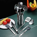 13-Piece Stainless Steel Kitchen Utensil Set with Mirror Finish & Holder – Silver