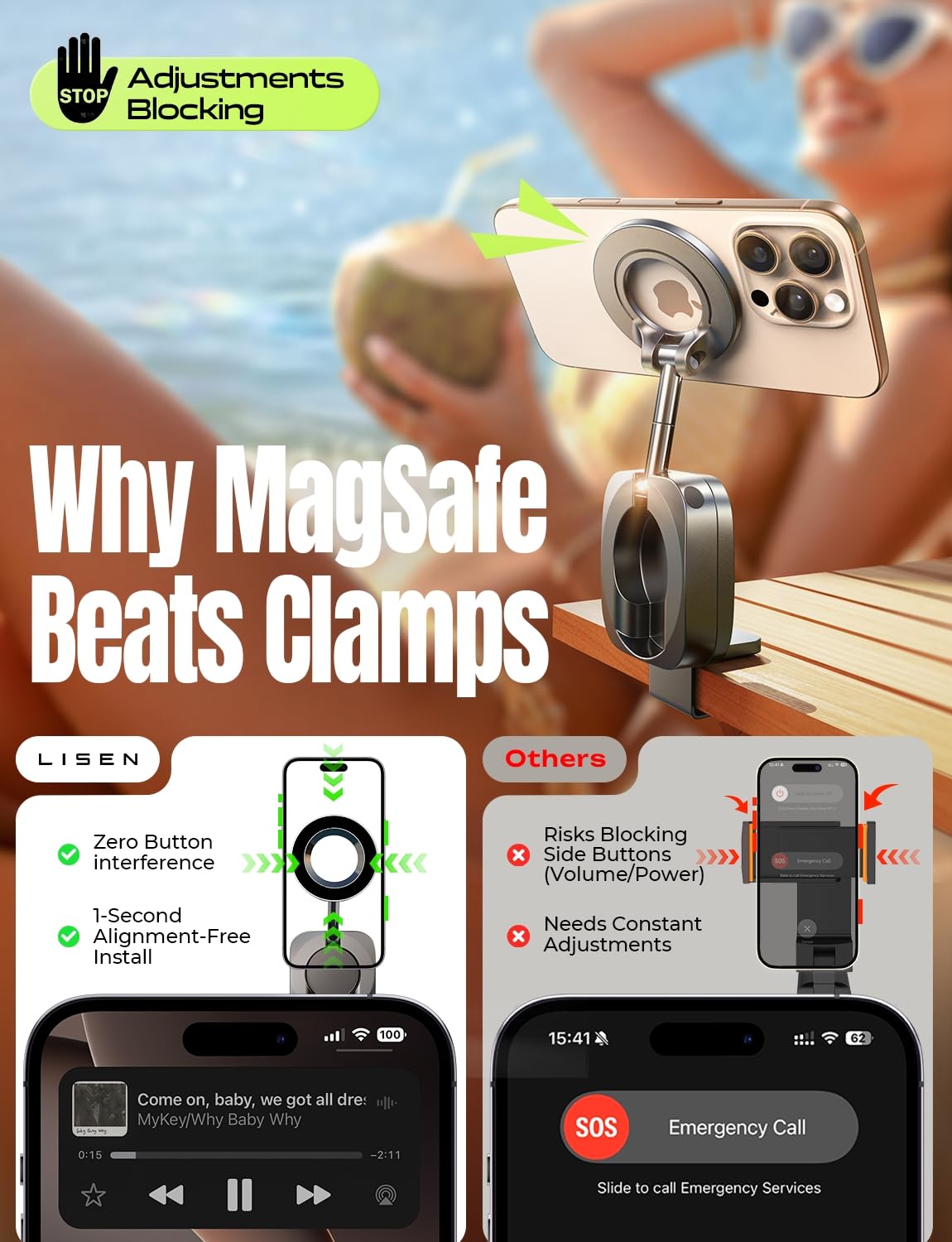 MagSafe Airplane Phone Holder Mount – 360° Rotating Travel Phone Stand for iPhone, Tray Tables & Luggage Handles