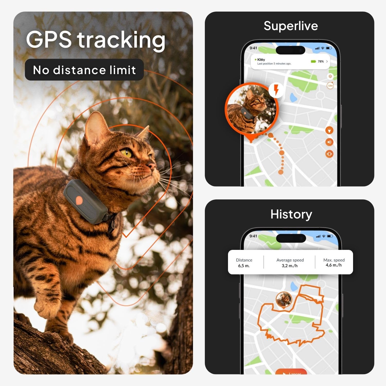 Weenect XS Ultra-Compact GPS Tracker for Cats – Real-Time Global Tracking Device with Flashlight & Secure Collar Attachment (White)