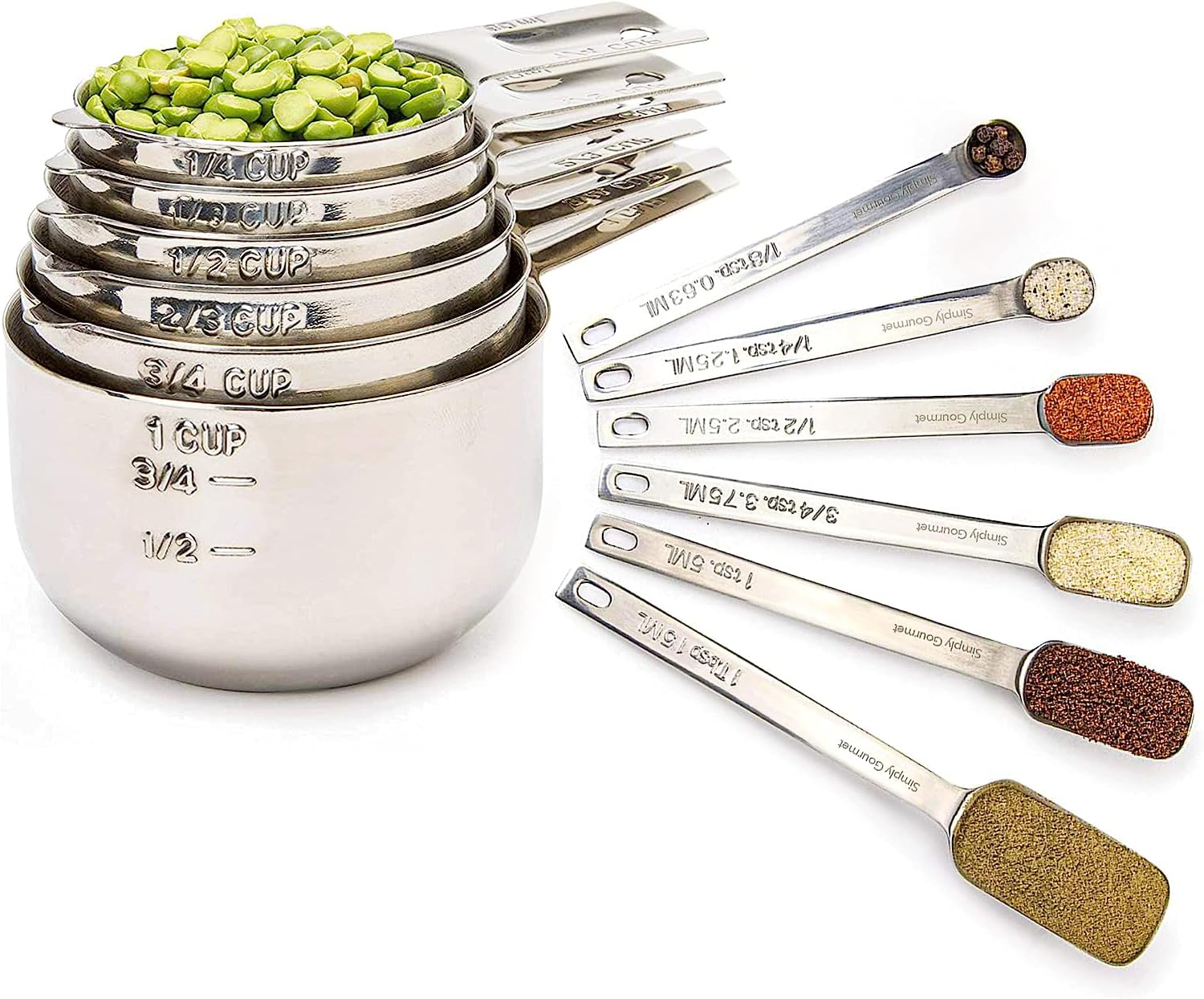 Stainless Steel Measuring Cups & Spoons Set – Dishwasher Safe, Stackable, US & Metric (12-Piece)