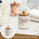 Clear Qtip Holder Dispensers with Bamboo Lids (4-Pack) – 10oz Apothecary Jars for Bathroom & Vanity Organization