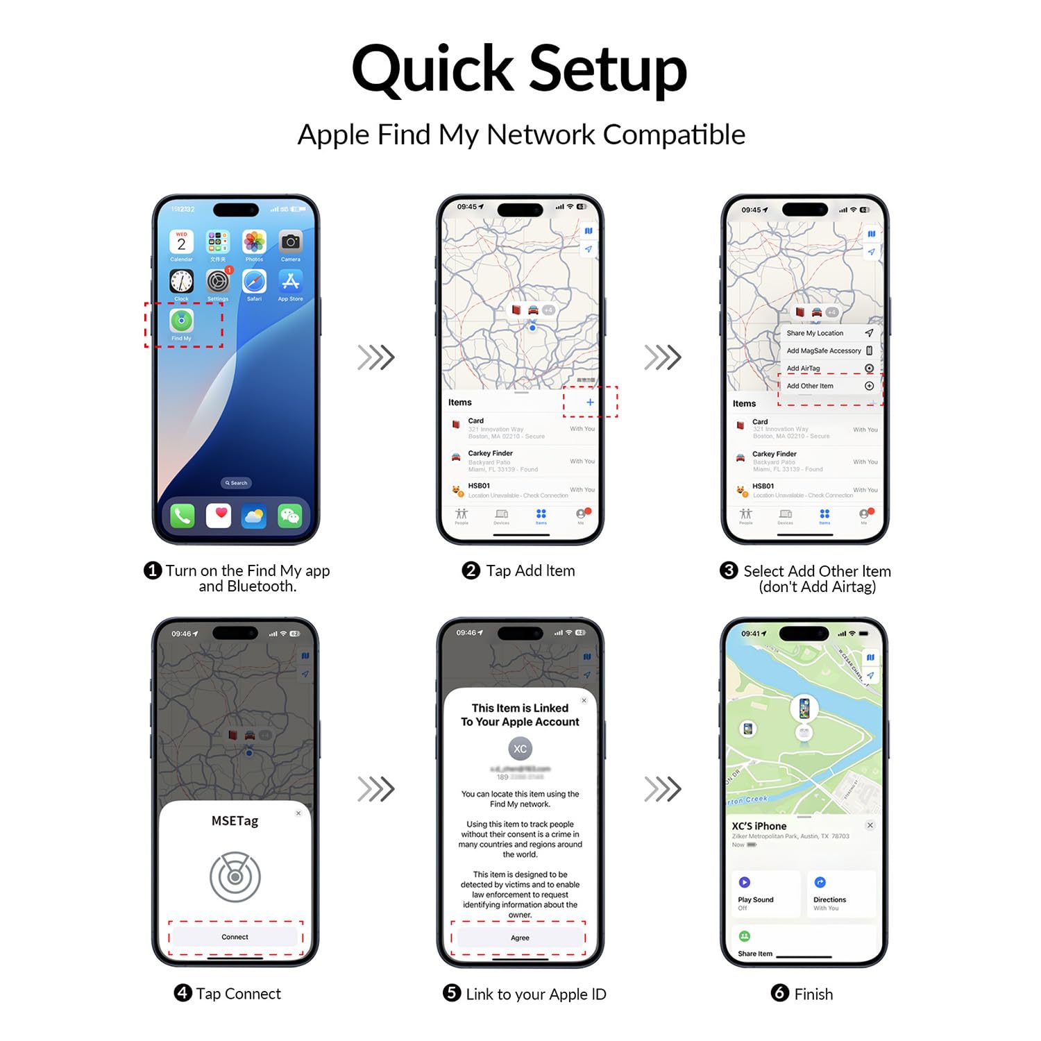 MSEBENT Bluetooth Tracker Tags 2 Pack, Apple Find My Compatible Waterproof Item Locator with Sound Alert – Black & White