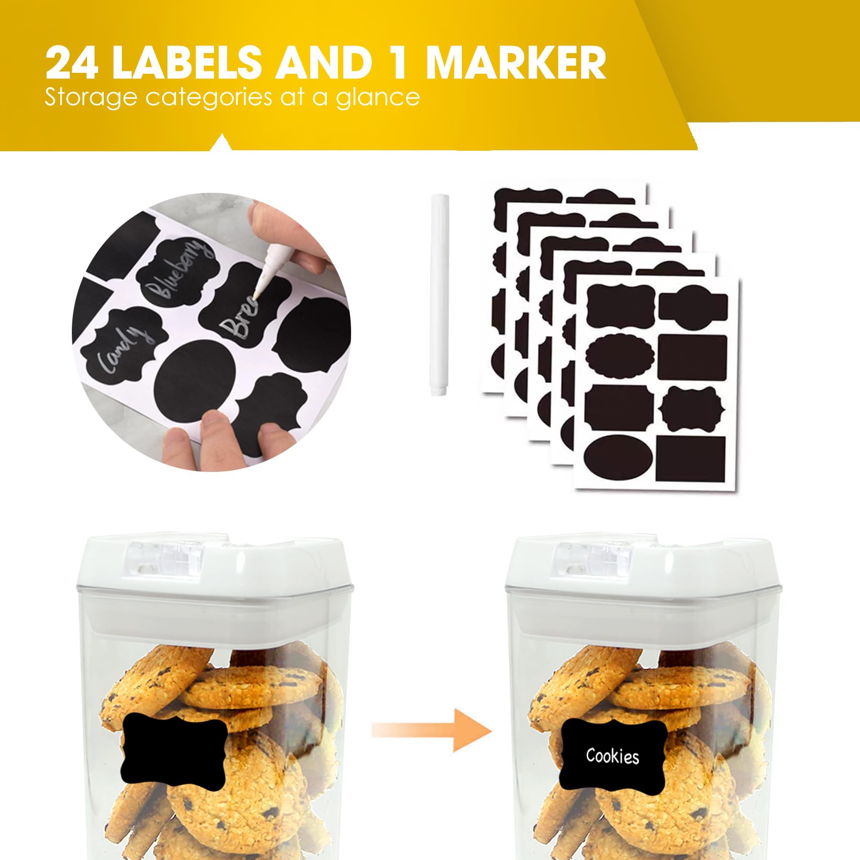 Airtight Food Storage Containers Set with Spring-Lock Lids – 7 Piece Thick Plastic Pantry Organizer