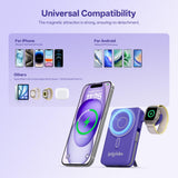 Magnetic Wireless Power Bank 10,000mAh – Slim All-in-One Charger with Built-In Cables & Stand (Dark Blue)