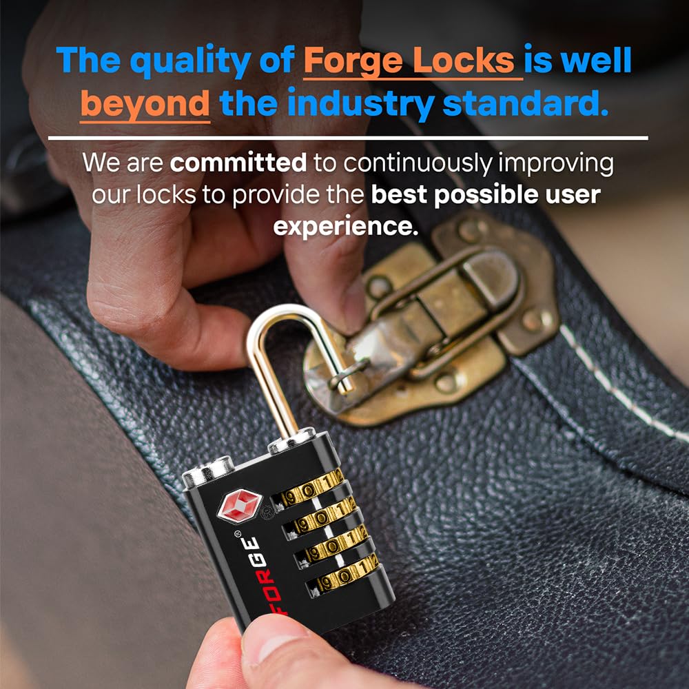 Forge TS-431 TSA Approved Luggage Lock with Key & 4-Digit Combination, Heavy Duty Zinc Alloy Travel Security Lock
