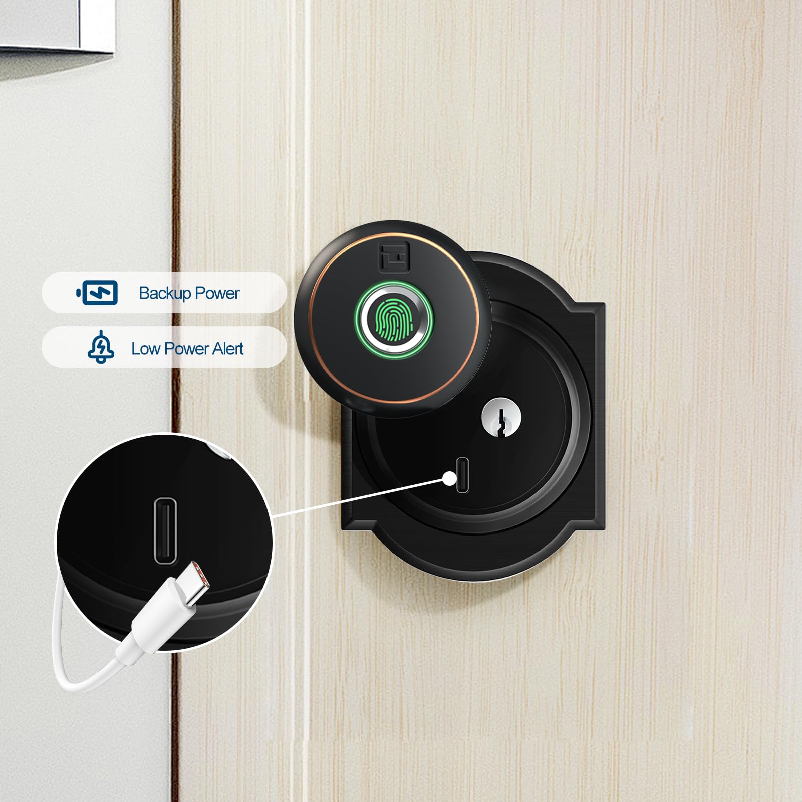 Smart Fingerprint Door Lock with Bluetooth App Control, Keyless Entry Deadbolt, Auto Lock Security System for Front Doors