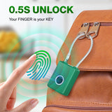 Portable Fingerprint Cable Padlock with USB Rechargeable Battery, Biometric Security Lock for Gym Locker, Backpack & Travel