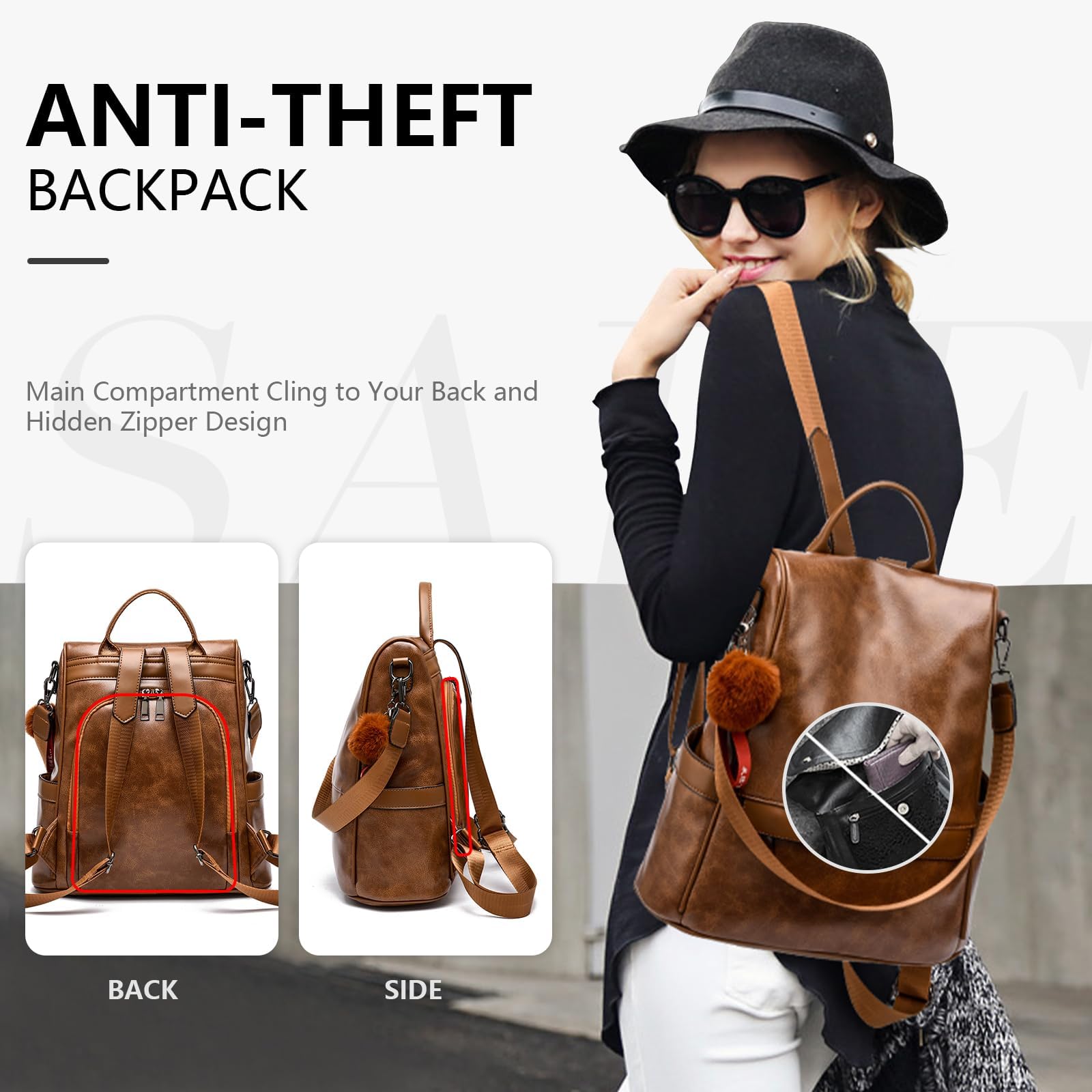 CHERUTY Women’s Anti-Theft Backpack Purse – Vegan PU Leather 3-in-1 Tote, Shoulder & Backpack for Daily Travel (Tan)
