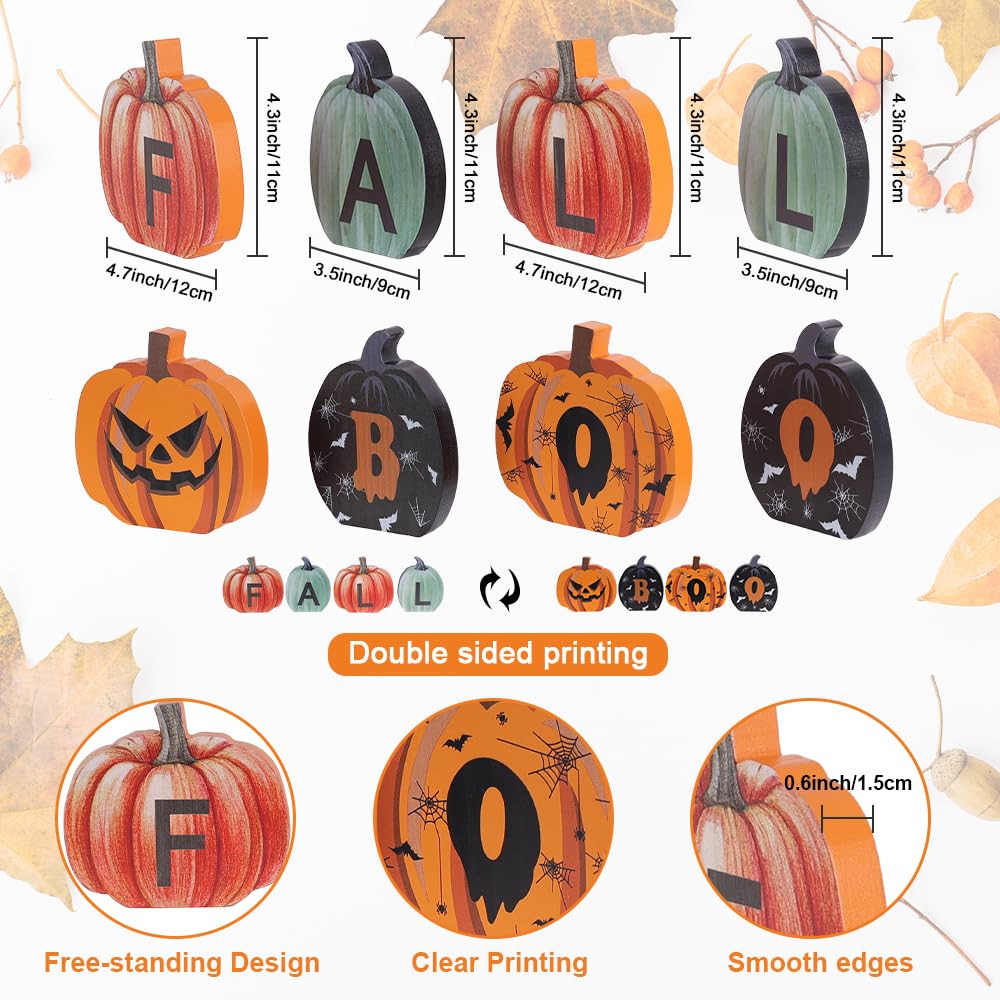 Reversible Wooden Pumpkin Table Decor – “FALL” & “BOO” Double-Sided Autumn & Halloween Decoration for Home