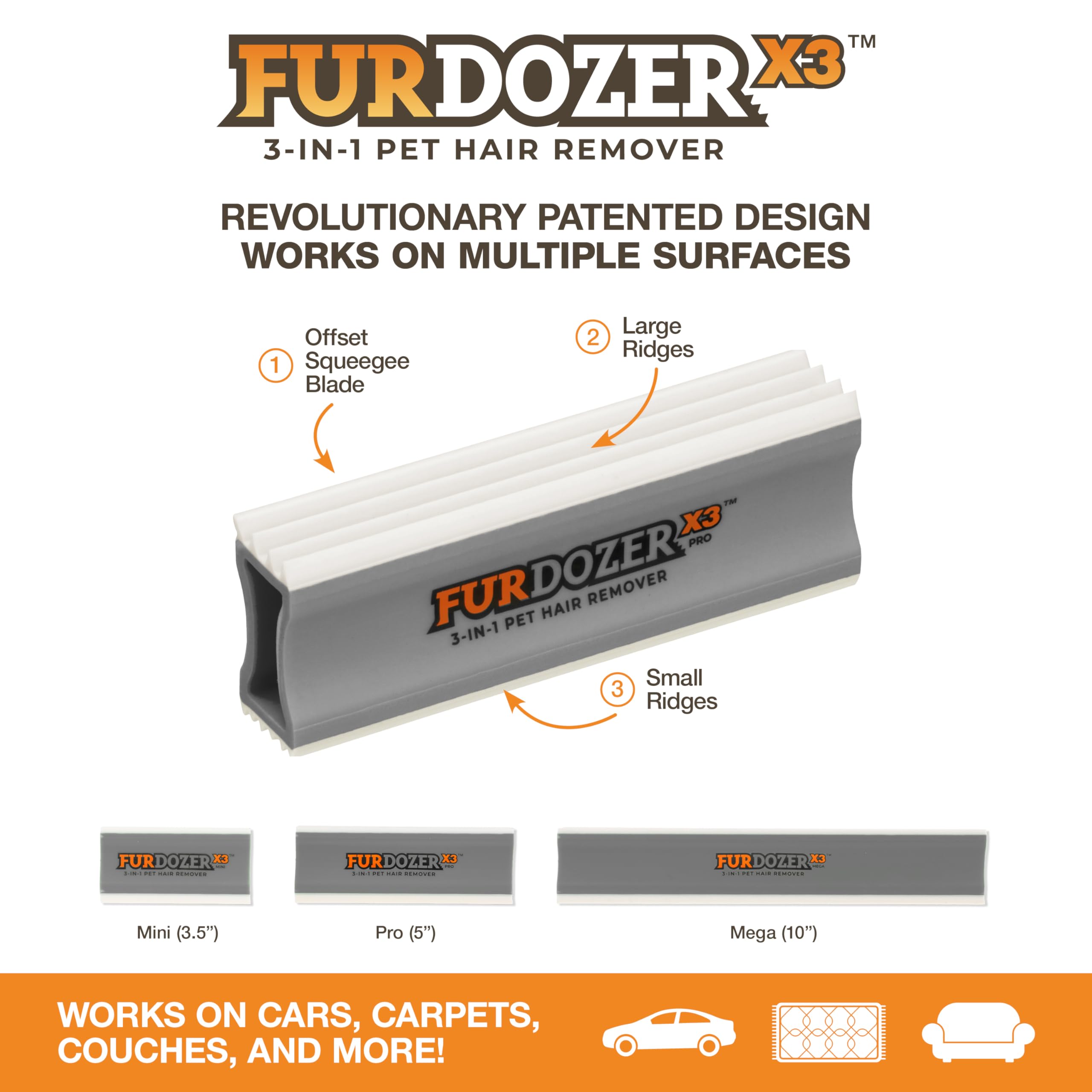 FurDozer X6 Advanced Pet Hair Removal Tool with Precision Crevice Edge & Reusable Fabric-Safe Cleaning Technology – Gray Edition