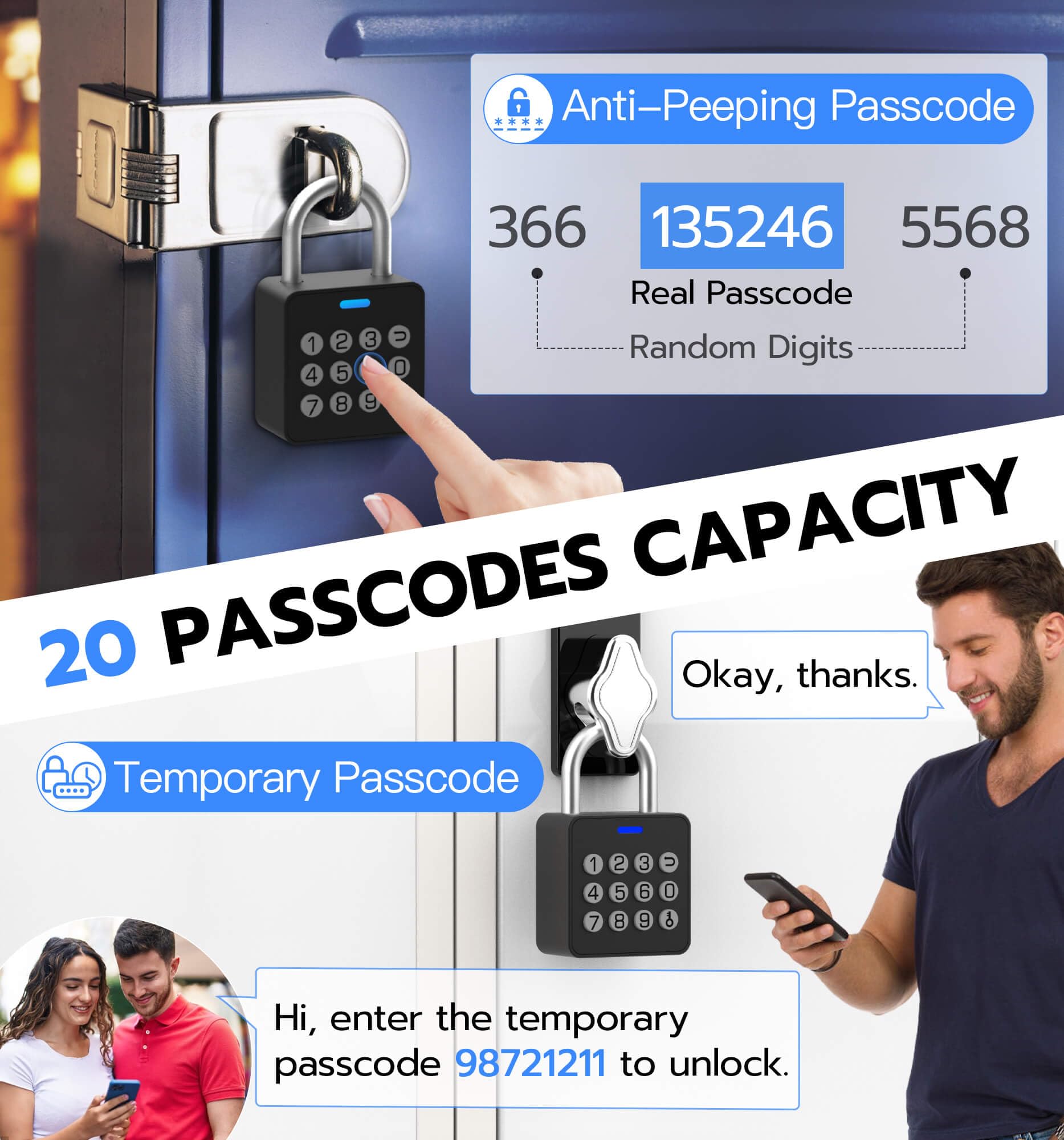 Smart Fingerprint & Passcode Padlock with App Control, USB-C Rechargeable Waterproof Security Lock for Gym, Luggage & Storage