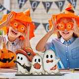 Wooden Ghost Halloween Table Decor Set – 3 Black Wooden Signs with Base for Farmhouse Holiday Display