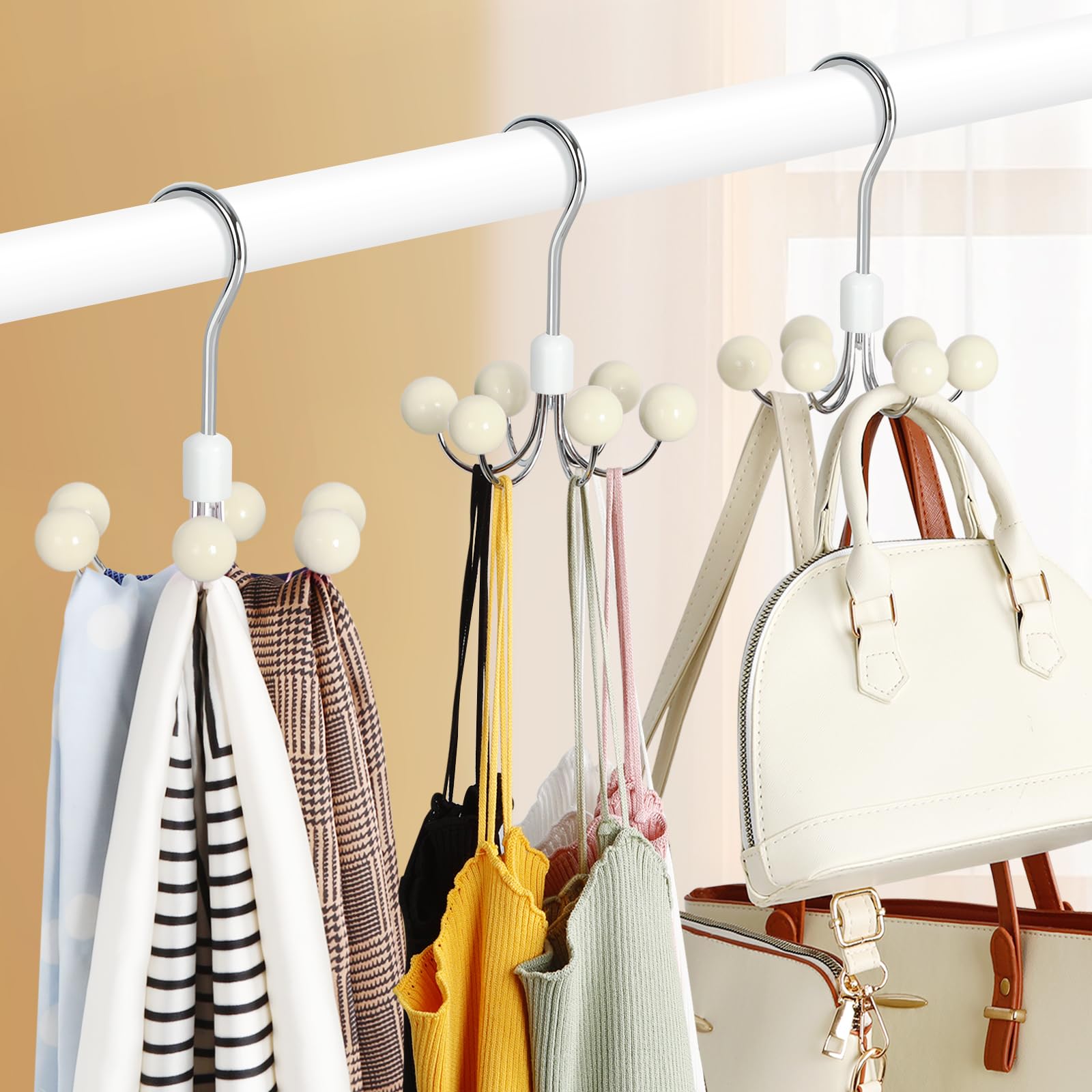 360° Rotating Hoodie Hanger with Wooden Balls – Space-Saving Multi-Hook Closet Organizer for Hoodies, Bags & Accessories