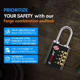 Forge TS-431 TSA Approved Luggage Lock with Key & 4-Digit Combination, Heavy Duty Zinc Alloy Travel Security Lock