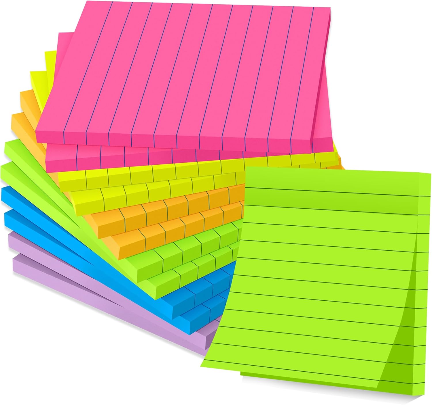 375-Sheet Lined Sticky Notes in 7 Bright Colors