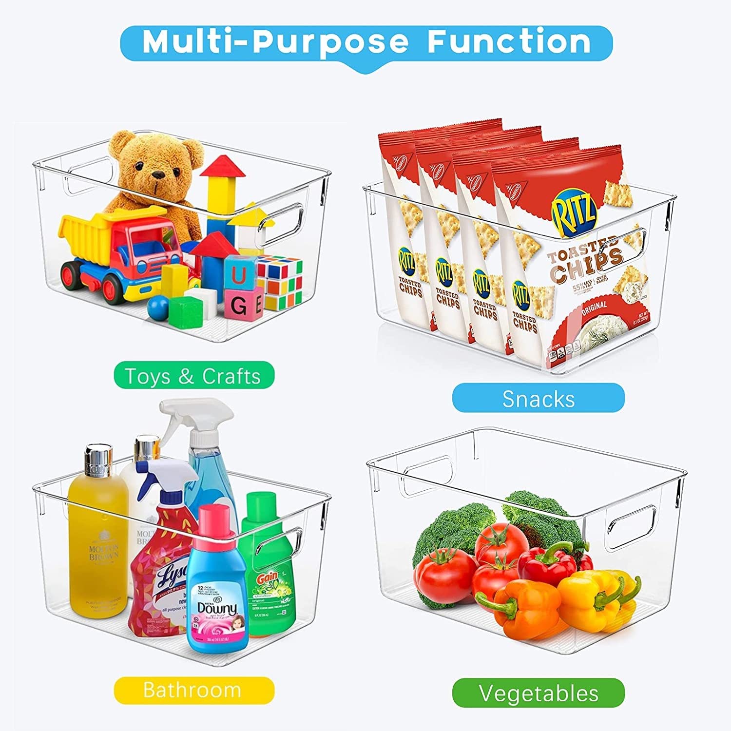 Clear Refrigerator & Pantry Organizer Bins – BPA-Free Transparent Storage Boxes with Handles