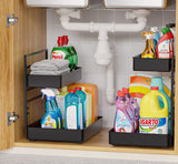 Everie Height-Adjustable 2-Tier Pull-Out Under-Sink Organizer – Heavy-Duty Metal Slide Shelf System