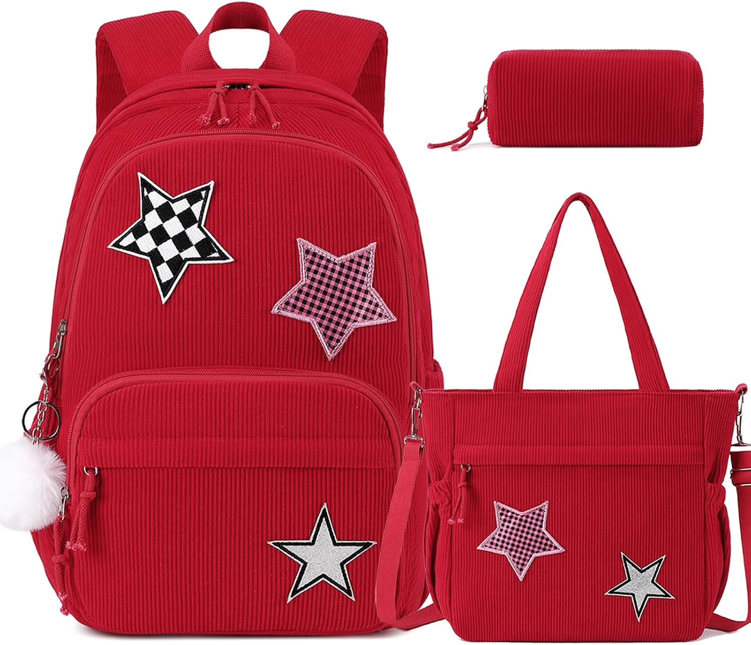 Black Star Corduroy 3-Piece School Backpack Set