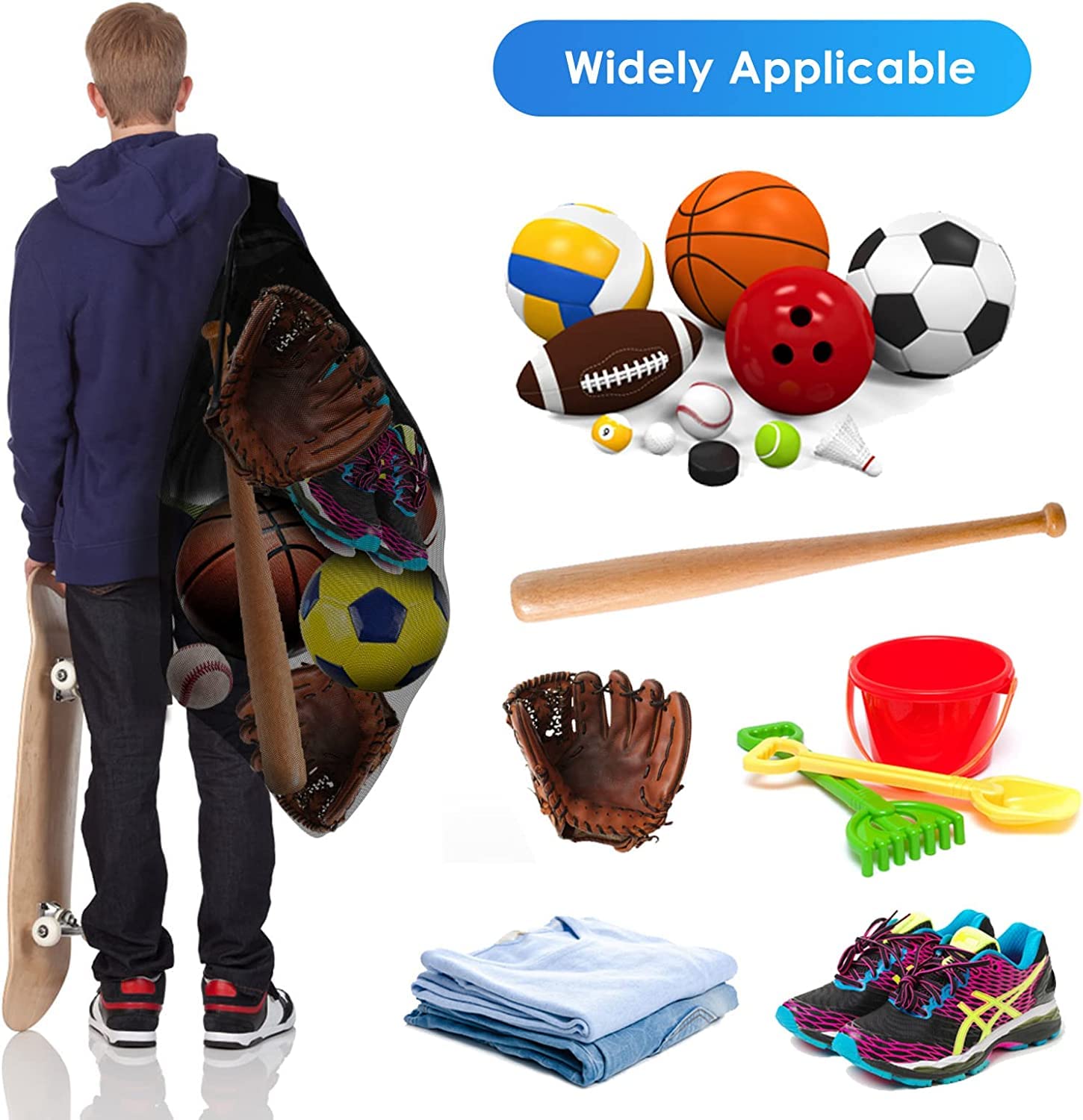 Brotou Extra-Large Mesh Sports Ball Bag 40 x 30 in – Heavy-Duty Team Equipment Carrier with Adjustable Strap