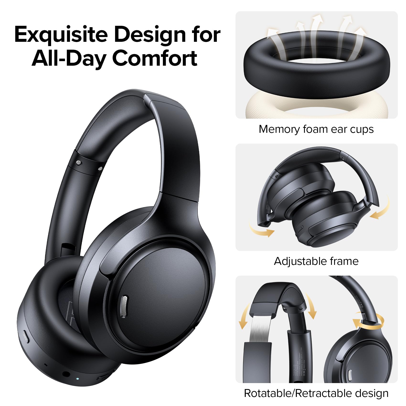 A18 Pro Hybrid Active Noise Cancelling Headphones – Bluetooth 6.0, 120H Playtime, 6-Mic ENC & Hi-Res Audio (Black)