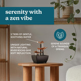 Golden 3-Tier Tabletop Water Fountain with Leaf Tiers & Ambient Lighting (Golden)
