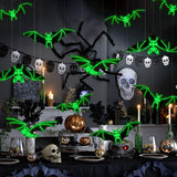 Halloween Glowing Hanging Bats – 12 Pack (Black, Glow-in-the-Dark Eyes)
