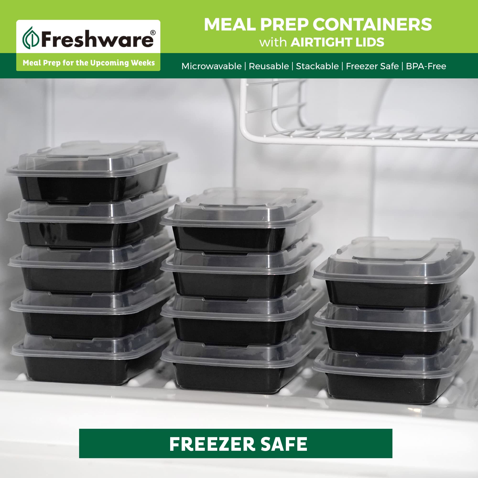 Freshware 28oz Meal Prep Containers – 50 Pack, BPA-Free Bento Lunch Boxes