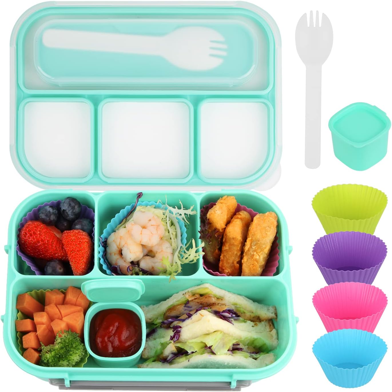 Yellow 1300 ml Bento Box with Dip Cup and Spork