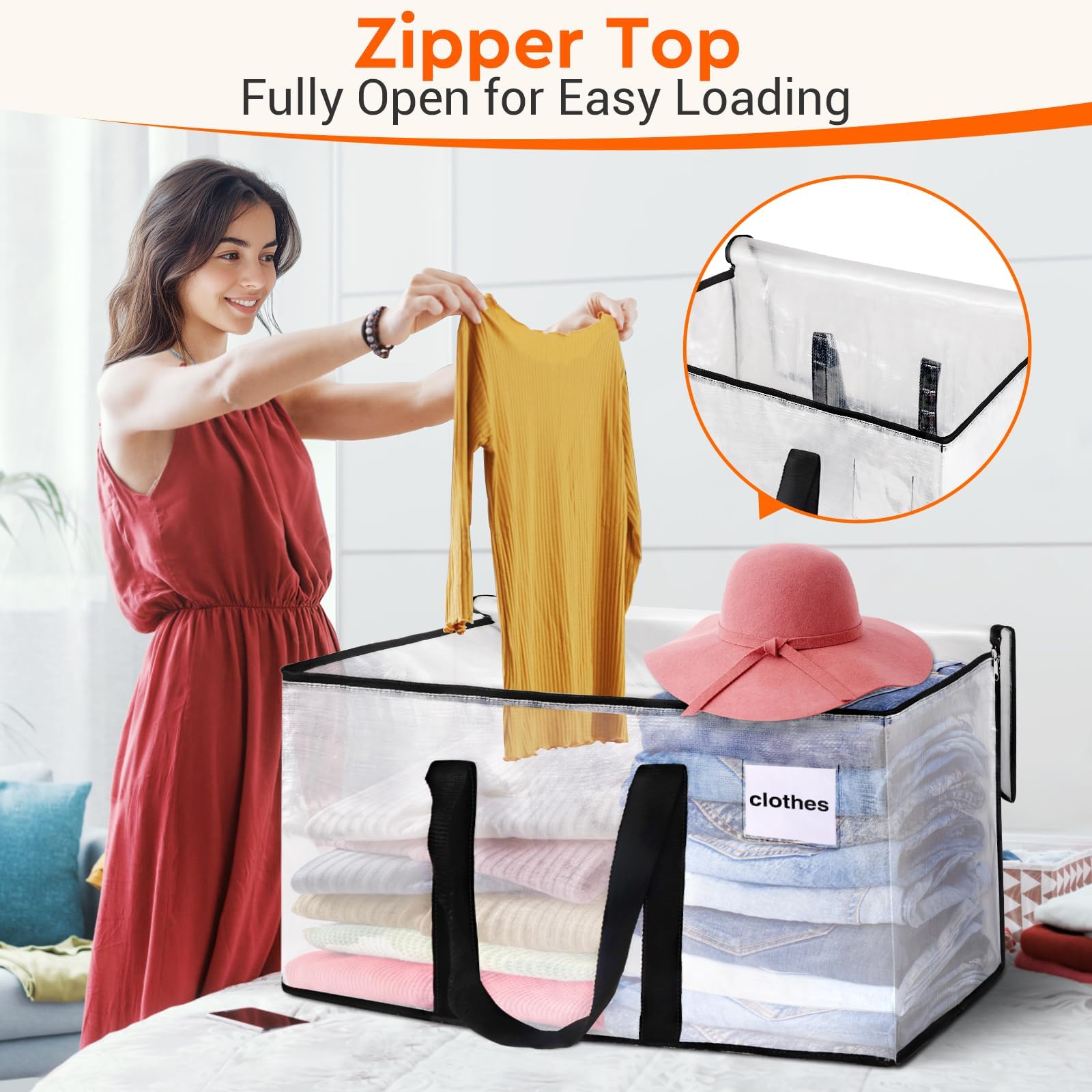 Extra Large 93L Clear Moving Storage Bags (8-Pack) – Heavy Duty Zippered Totes with Reinforced Handles & Label Pocket