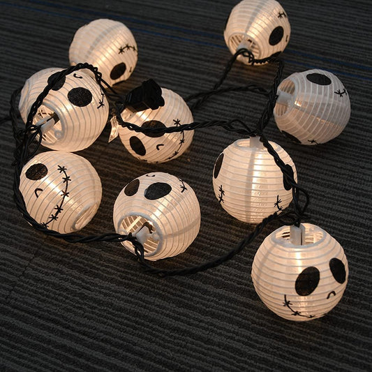 Halloween White Ghost Lantern String Lights – 8.5Ft, 10 Warm Incandescent Bulbs, Indoor/Outdoor Decoration