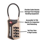 Master Lock TSA Approved 4-Digit Combination Luggage Lock with Flexible Cable, Travel Security Padlock