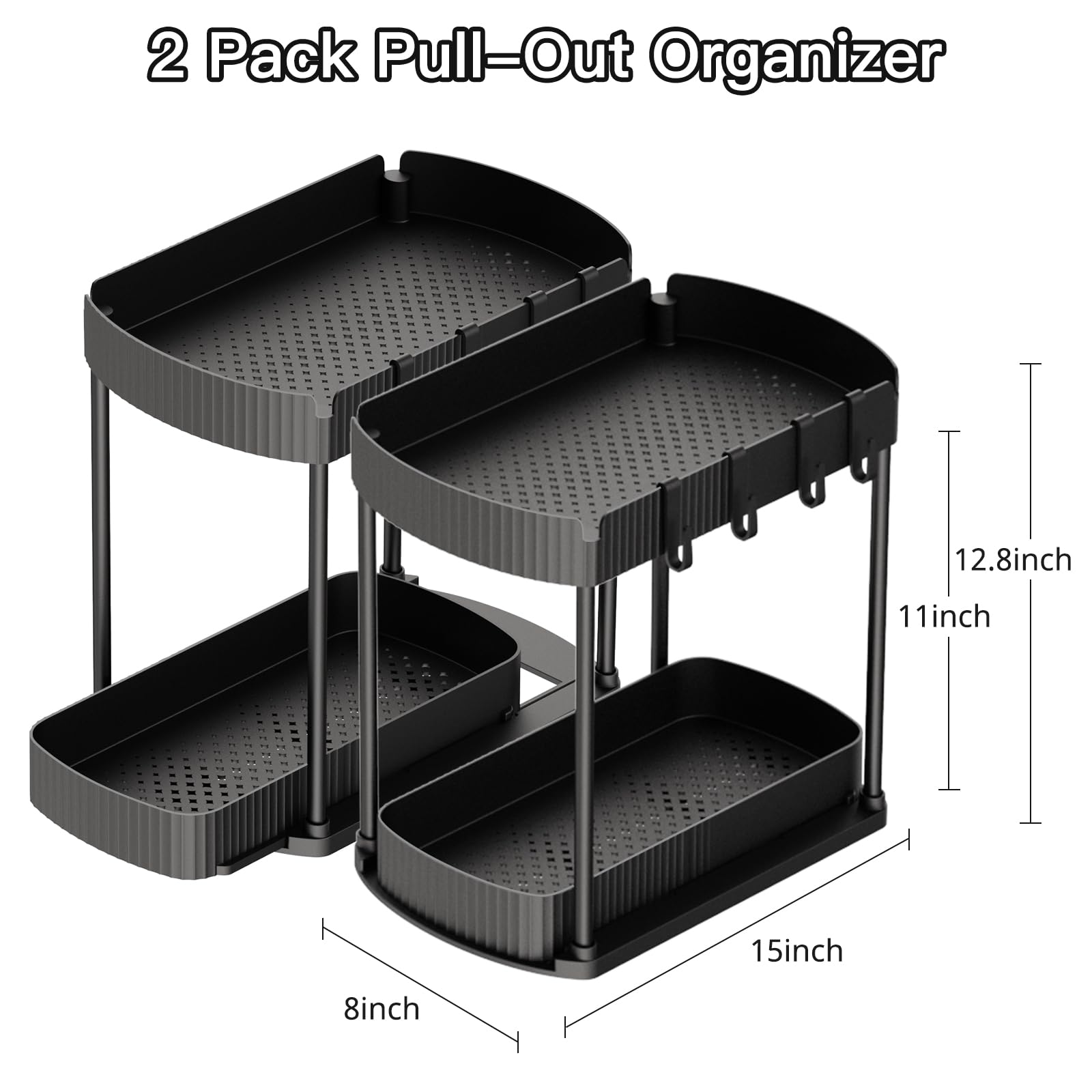 Under Sink Organizer with Pull-Out Drawer (2-Pack) – Heavy-Duty Storage Shelves for Bathroom & Kitchen Cabinets
