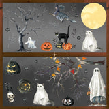 Horaldaily 30 PCS Halloween Window Cling Sticker, Jack-O-Lantern Pumpkin Castle Tree Ghost Bats Cat Witch Cobweb Home Party Supplies Shop Window Glass Display Decoration