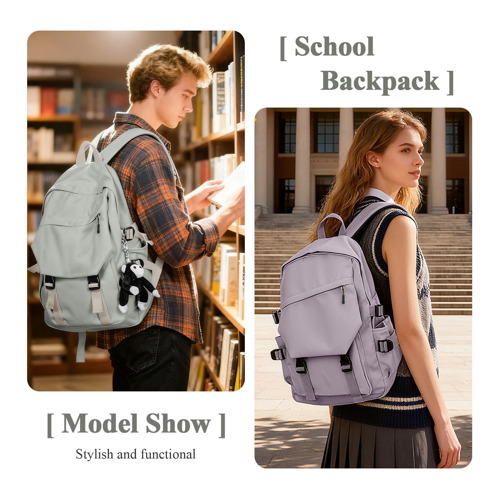 COOWOZ Lightweight College Laptop Backpack for Men & Women – Water-Resistant School & Travel Daypack (Grey Green)