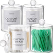 Clear Bathroom Organizer Canisters with Plastic Lids (4-Pack) – Qtip, Cotton & Vanity Storage Set with Labels