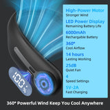 6000mAh Rechargeable Neck Fan – Bladeless Portable Cooling Fan with LED Display & 4 Speed Modes